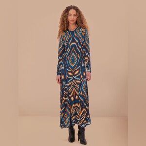 NWT FARM Rio Blue Pineapple Ikat Lenzing™ Ecovero™ Viscose Maxi Dress